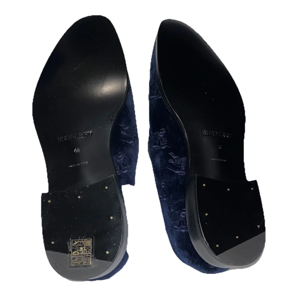 Burberry Blue Loafers Velvet Embroidered Formal Mens 8 Formal Wayne NWOB 🟡
